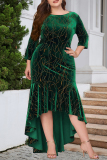 Green Elegant Formal Solid Sequined Asymmetrical O Neck Trumpet Mermaid Plus Size Dresses