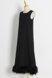 Black Casual Solid Patchwork Frenulum O Neck Sleeveless Dress Dresses