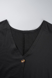 Black Casual Solid Patchwork Buttons V Neck Outerwear