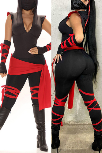 Black Sexy Solid Patchwork Frenulum Hooded Collar Skinny Jumpsuits (With Sleeves)