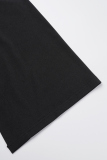 Black Casual Solid Ripped Bandage Patchwork V Neck Suit Dress Dresses