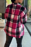 Rose Red Casual Plaid Print Patchwork Shirt Collar Tops