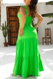 Green Sexy Casual Solid Backless Spaghetti Strap Sleeveless Two Pieces