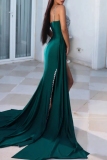 Green Sexy Formal Patchwork Sequins Backless Slit Spaghetti Strap Long Dress Dresses