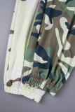 Green Casual Camouflage Print Patchwork Regular High Waist Conventional Patchwork Trousers