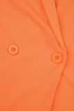 Orange Casual Solid Ripped Bandage Patchwork V Neck Suit Dress Dresses