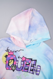 Purple Casual Letter Print Tie-dye Hooded Collar Long Sleeve Two Pieces