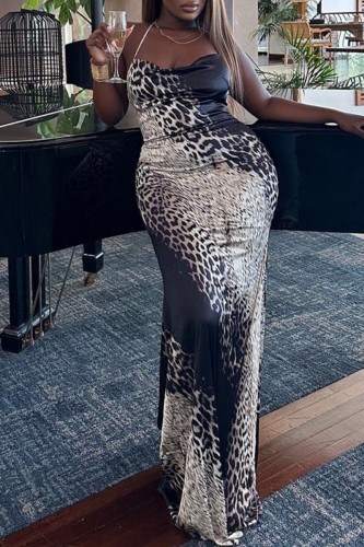 Snake Print Halter Neck Sleeveless Backless Bodycon Cami Cocktail Party Maxi Dresses