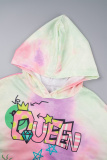 Purple Casual Letter Print Tie-dye Hooded Collar Long Sleeve Two Pieces