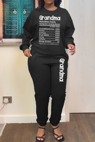 White Black Casual Print Basic O Neck Long Sleeve Two Pieces