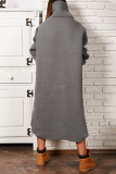 Grey Casual Solid Pocket Turtleneck Long Sleeve Dresses