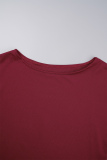 Burgundy Casual Solid Patchwork Draw String Slit O Neck Long Sleeve Two Pieces