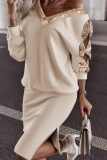Gold Casual Patchwork Bandage Sequins Slit V Neck Long Sleeve Two Pieces