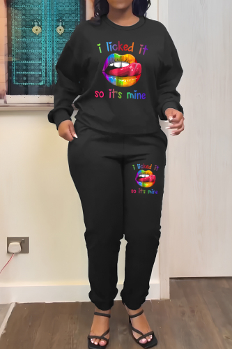 Colour Casual Print Basic O Neck Long Sleeve Two Pieces