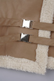 Khaki Casual Patchwork Cardigan Contrast Turndown Collar Outerwear