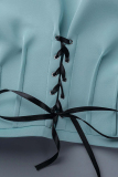 Blue Sportswear Solid Frenulum Hooded Collar Long Sleeve Two Pieces