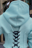 Blue Sportswear Solid Frenulum Hooded Collar Long Sleeve Two Pieces