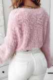 Pink Casual Solid Patchwork Cardigan V Neck Outerwear