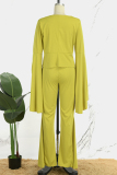 Yellow Casual Solid Patchwork V Neck Long Sleeve Two Pieces