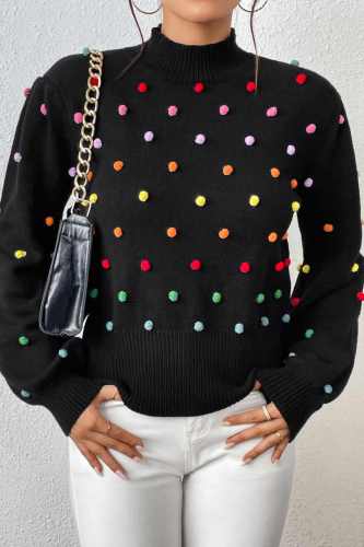 Black Casual Solid Patchwork Half A Turtleneck Tops