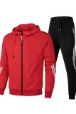 Red Casual Sportswear Solid Patchwork Hooded Collar Long Sleeve Two Pieces