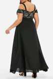 Black Casual Solid Patchwork Off the Shoulder Long Dress Plus Size Dresses