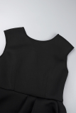 Black Casual Solid Patchwork Slit O Neck Sleeveless Dress Dresses