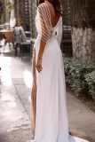 White Sexy Patchwork See-through Asymmetrical V Neck Skinny Jumpsuits