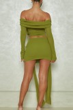 Green Sexy Solid Patchwork Off the Shoulder Long Sleeve Two Pieces