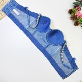 The cowboy blue Sexy Solid Patchwork Backless Beading Rhinestone Spaghetti Strap Tops