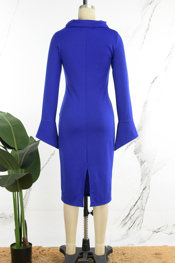 Fashion Elegant Patchwork With Belt O Neck Wrapped Skirt Dresses main image 1