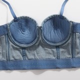 Blue Sexy Solid Backless Spaghetti Strap Tops