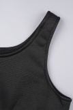 Black Casual Solid Basic O Neck Long Sleeve  Three Piece Set