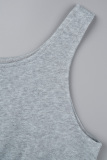 Grey Casual Solid Basic O Neck Long Sleeve  Three Piece Set
