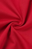 Red Casual Elegant Solid Patchwork Oblique Collar Plus Size Jumpsuits
