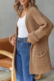 Khaki Casual Solid Patchwork Cardigan Outerwear