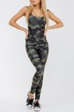 Camouflage Sexy Sportswear Camouflage Print Backless Hooded Collar Skinny Jumpsuits