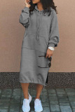 Green Casual Solid Patchwork Hooded Collar Long Sleeve Dresses