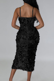 Black Sexy Elegant Solid Sequins Patchwork High Opening Zipper Spaghetti Strap Evening Dress Dresses