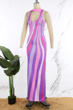 Colour Casual Print Basic U Neck Long Dress Dresses