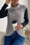 Light Gray Casual Solid Buttons Asymmetrical Turtleneck Tops