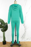 Cyan Casual Patchwork Contrast Hooded Collar Long Sleeve Two Pieces