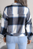 Khaki Casual Plaid Patchwork Buckle Turndown Collar Outerwear