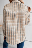 Khaki Elegant Plaid Weave Turndown Collar Outerwear