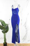 Blue Sexy Formal Solid Backless Slit Spaghetti Strap Evening Dress Dresses