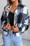 Green Casual Plaid Patchwork Buckle Turndown Collar Outerwear