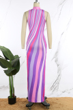 Colour Casual Print Basic U Neck Long Dress Dresses