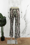Camouflage Street Camouflage Print Patchwork Draw String Pocket Mesh Straight Mid Waist Straight Full Print Bottoms