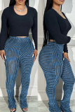 Blue Casual Striped Basic Skinny High Waist Pencil Patchwork Trousers