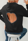 Black Casual Solid Hollowed Out Hot Drill Hooded Collar Tops